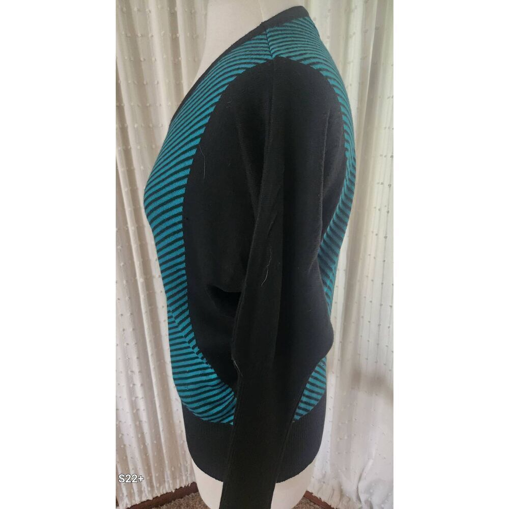 S22 Jon & Anna green/black striped sweater black sleeves & slimming sides Sz XL - Picture 4 of 8